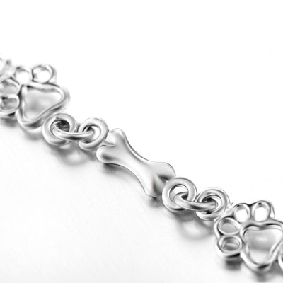 Four-Paw Elegance | 925 Silver Dog Paw & Bone | Charm Bracelet