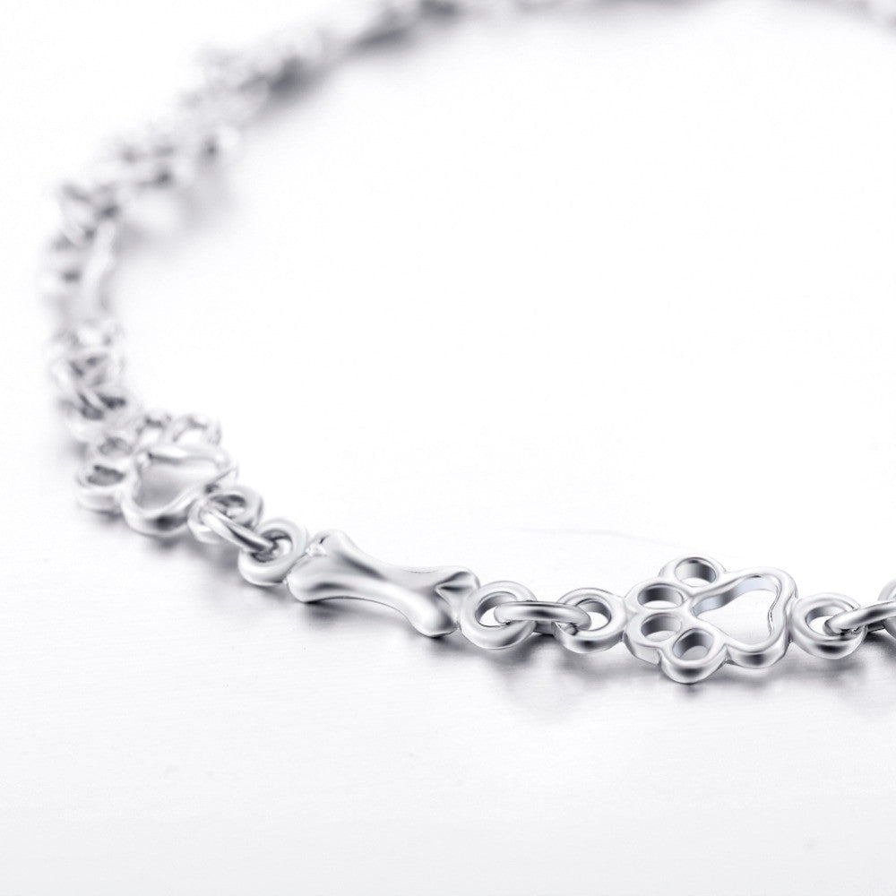 Four-Paw Elegance | 925 Silver Dog Paw & Bone | Charm Bracelet
