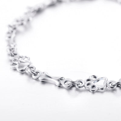 Four-Paw Elegance | 925 Silver Dog Paw & Bone | Charm Bracelet