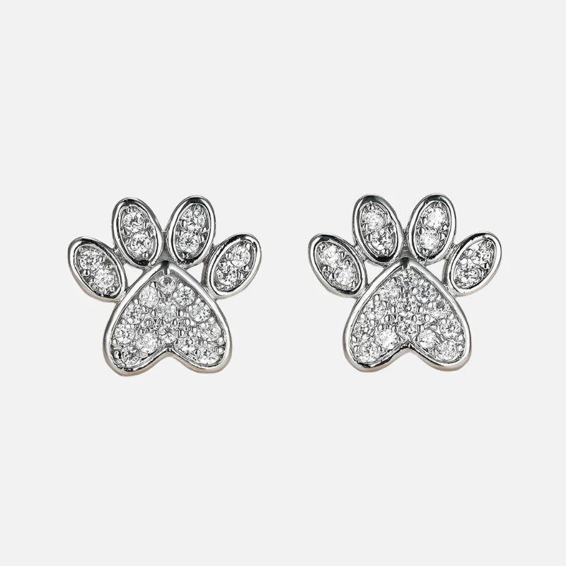 Precious Paw & Heart | White Gold Zirconia | Stud Earrings