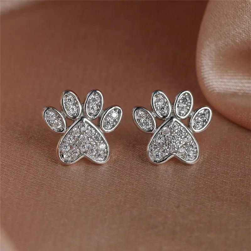 Precious Paw & Heart | White Gold Zirconia | Stud Earrings