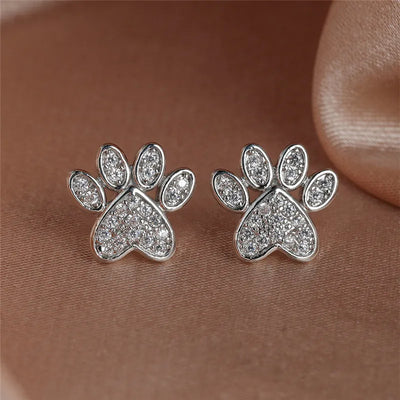 Precious Paw & Heart | White Gold Zirconia | Stud Earrings