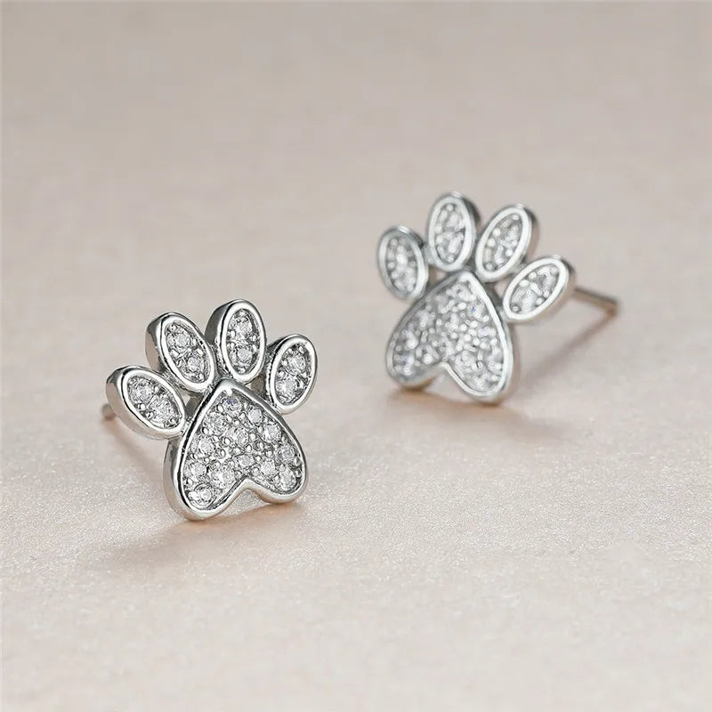 Precious Paw & Heart | White Gold Zirconia | Stud Earrings