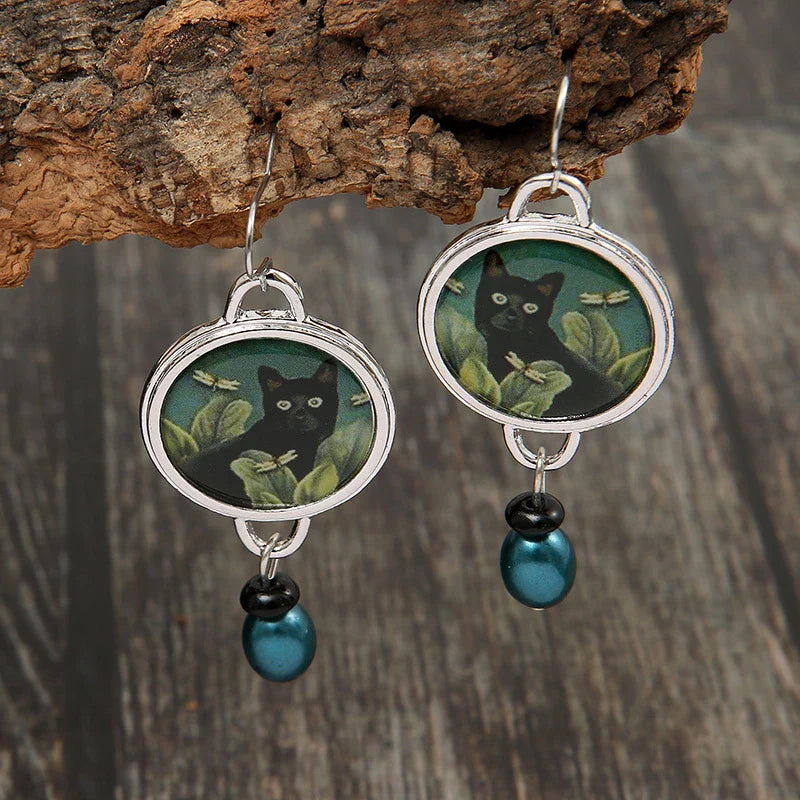 FelineWhisper | Vintage Silver | Cat Earrings