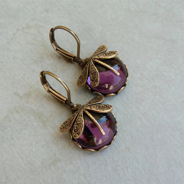 Aurora Wing | Spherical Dragonfly | Antique Gold Earrings