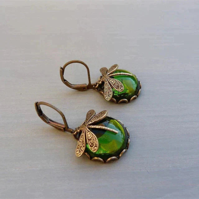 Aurora Wing | Spherical Dragonfly | Antique Gold Earrings