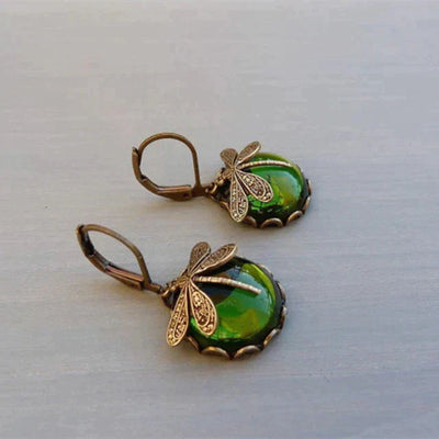 Aurora Wing | Spherical Dragonfly | Antique Gold Earrings