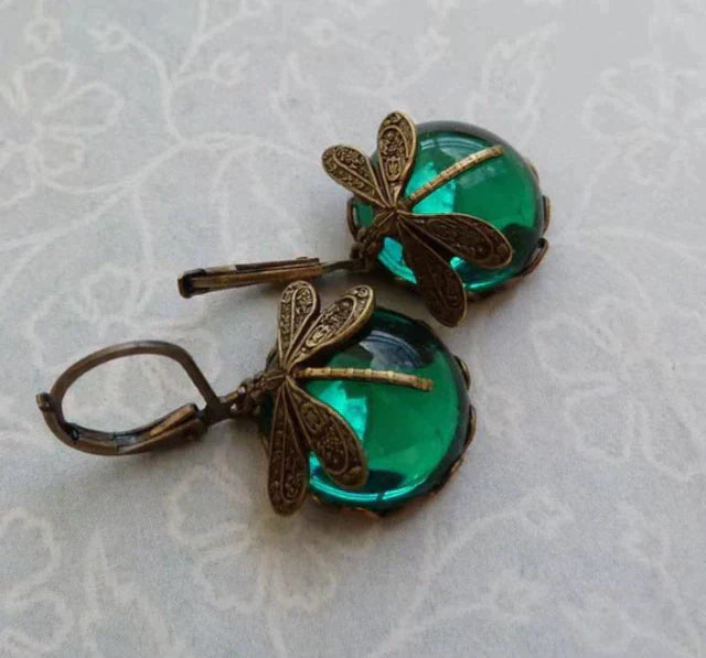 Aurora Wing | Spherical Dragonfly | Antique Gold Earrings