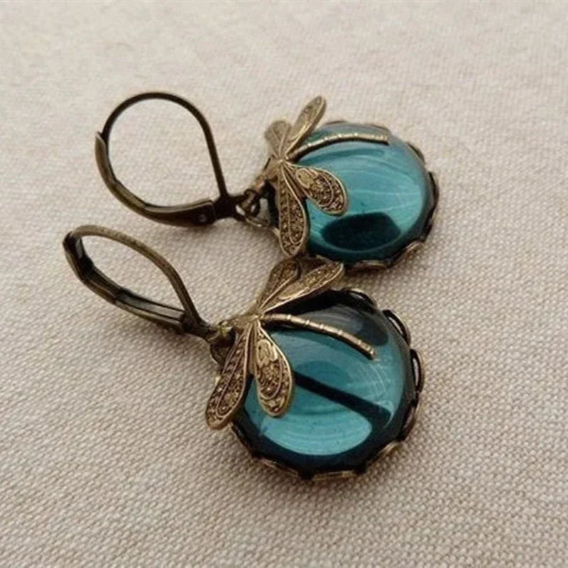 Aurora Wing | Spherical Dragonfly | Antique Gold Earrings