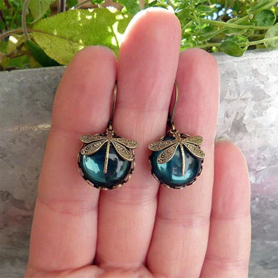 Aurora Wing | Spherical Dragonfly | Antique Gold Earrings