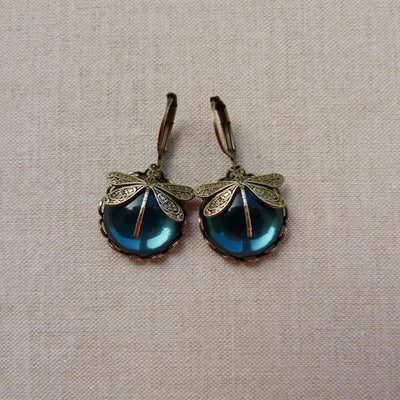Aurora Wing | Spherical Dragonfly | Antique Gold Earrings