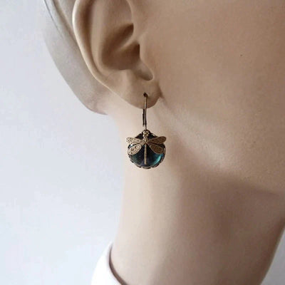 Aurora Wing | Spherical Dragonfly | Antique Gold Earrings