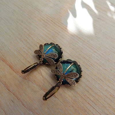 Aurora Wing | Spherical Dragonfly | Antique Gold Earrings