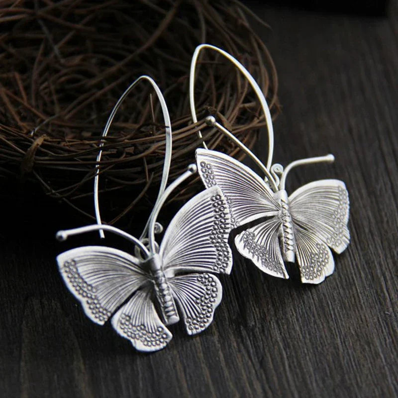 SilverAura | Vintage Charm | Butterfly Drop Earrings