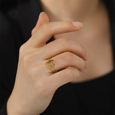 Pawlure | Gold-Tone Heart & Paw | Stainless Steel Ring