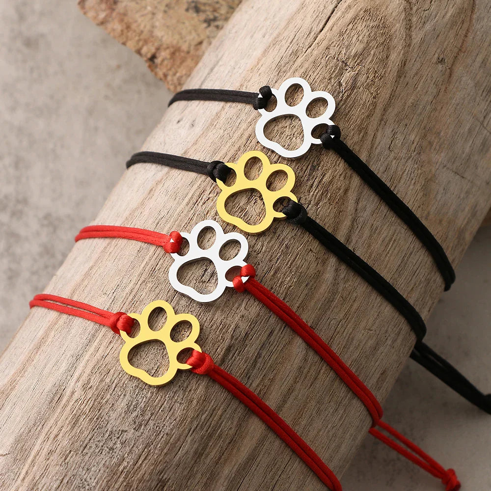 Silver Paw Bond | Adjustable Cord | Paw-Print Bracelet