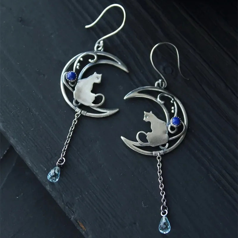 Selene | Moonlight Muse | Vintage Cat Earrings with Lapis Lazuli