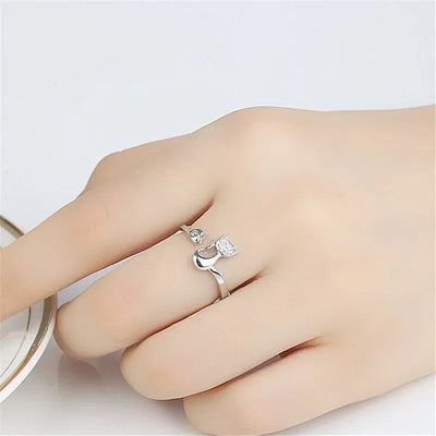 FelineLuxe | Sparkling Charm | Adjustable Cat Open Ring with Cubic Zirconia