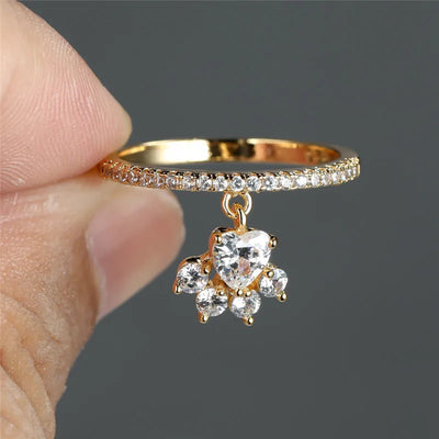 Heart-Whisper Paw | Pet-Lover’s Stone Ring | Dual Tone Elegance