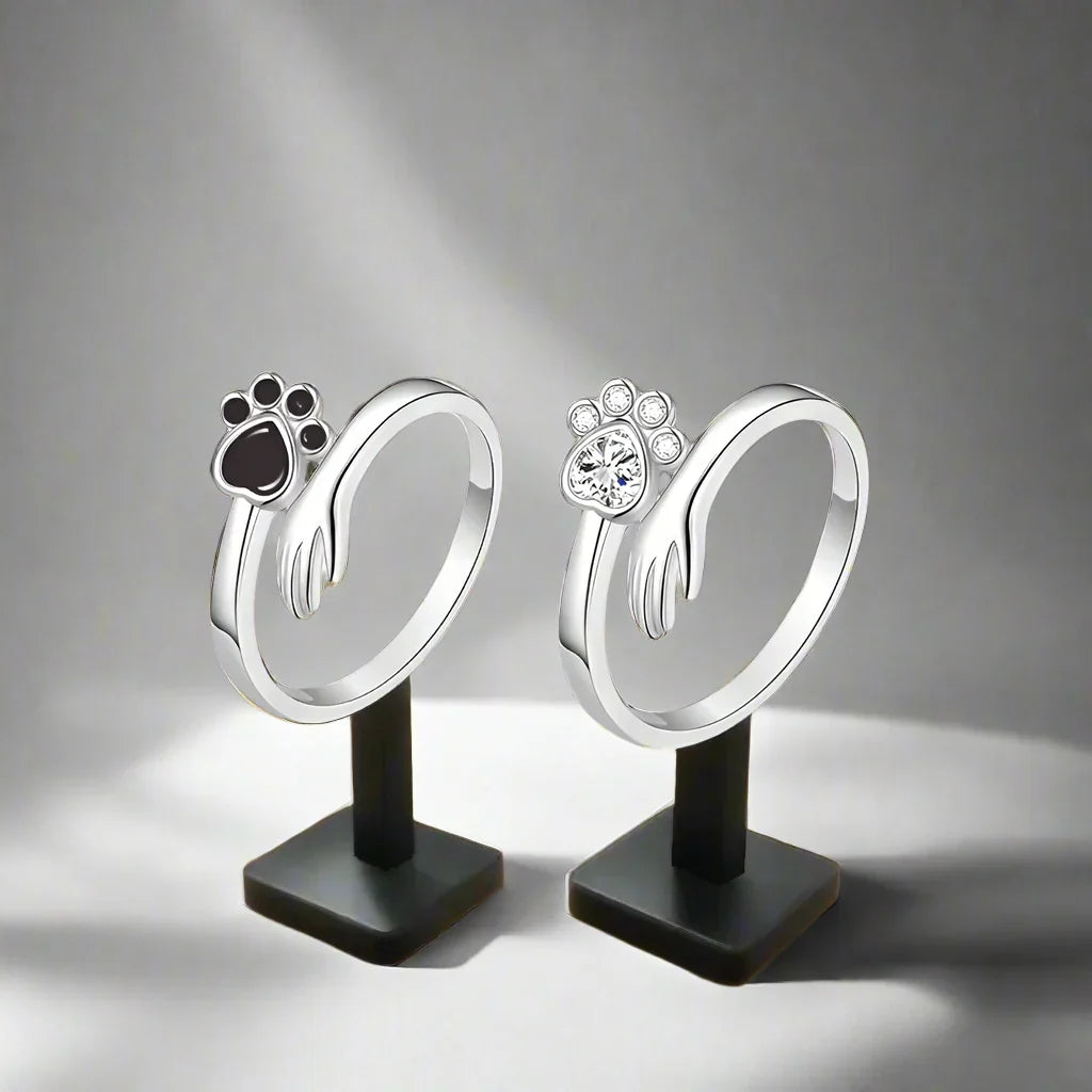 Eternal Paw-Print | Hand-and-Paw Sterling Connection | Adjustable Tribute Ring