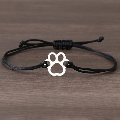 Silver Paw Bond | Adjustable Cord | Paw-Print Bracelet