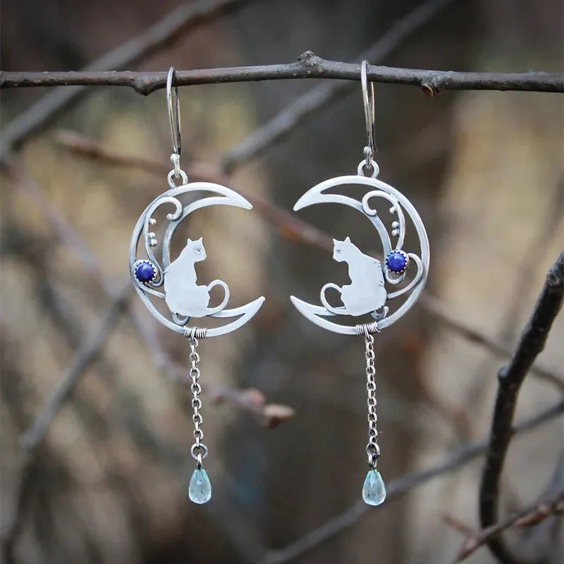 Selene | Moonlight Muse | Vintage Cat Earrings with Lapis Lazuli