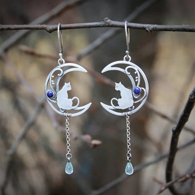 Selene | Moonlight Muse | Vintage Cat Earrings with Lapis Lazuli