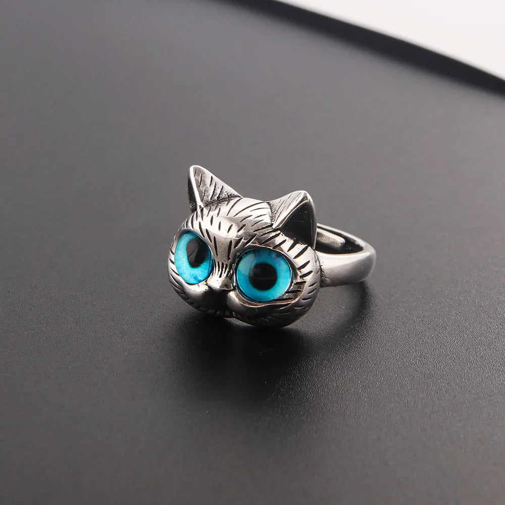 Lunara | Midnight Gaze | Blue-Eyed Cat Vintage Silver Ring