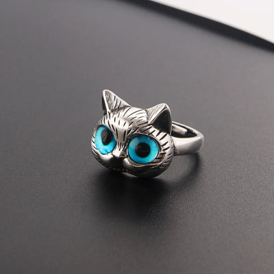 Lunara | Midnight Gaze | Blue-Eyed Cat Vintage Silver Ring