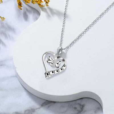 PawVine | Endless Affection | Sterling Silver Dog Paw Heart Necklace and Earring Set