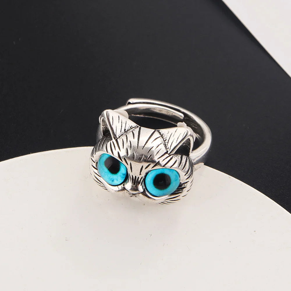Lunara | Midnight Gaze | Blue-Eyed Cat Vintage Silver Ring