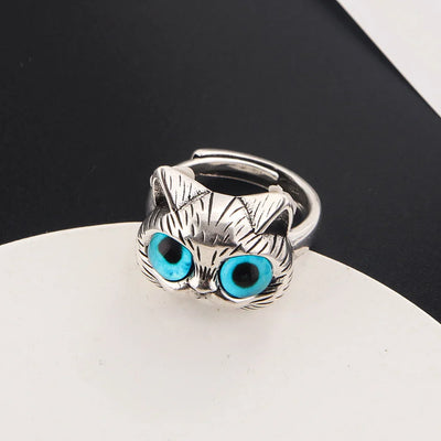 Lunara | Midnight Gaze | Blue-Eyed Cat Vintage Silver Ring