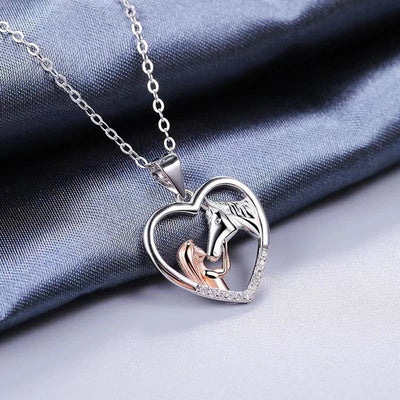 Equine Embrace | Pony & Girl Heart-Silhouette | Fine Zircon Pendant