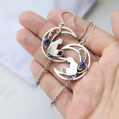 Selene | Moonlight Muse | Vintage Cat Earrings with Lapis Lazuli