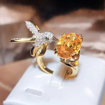 LustreWing | Zircon Hummingbird Ring | Adjustable Ring