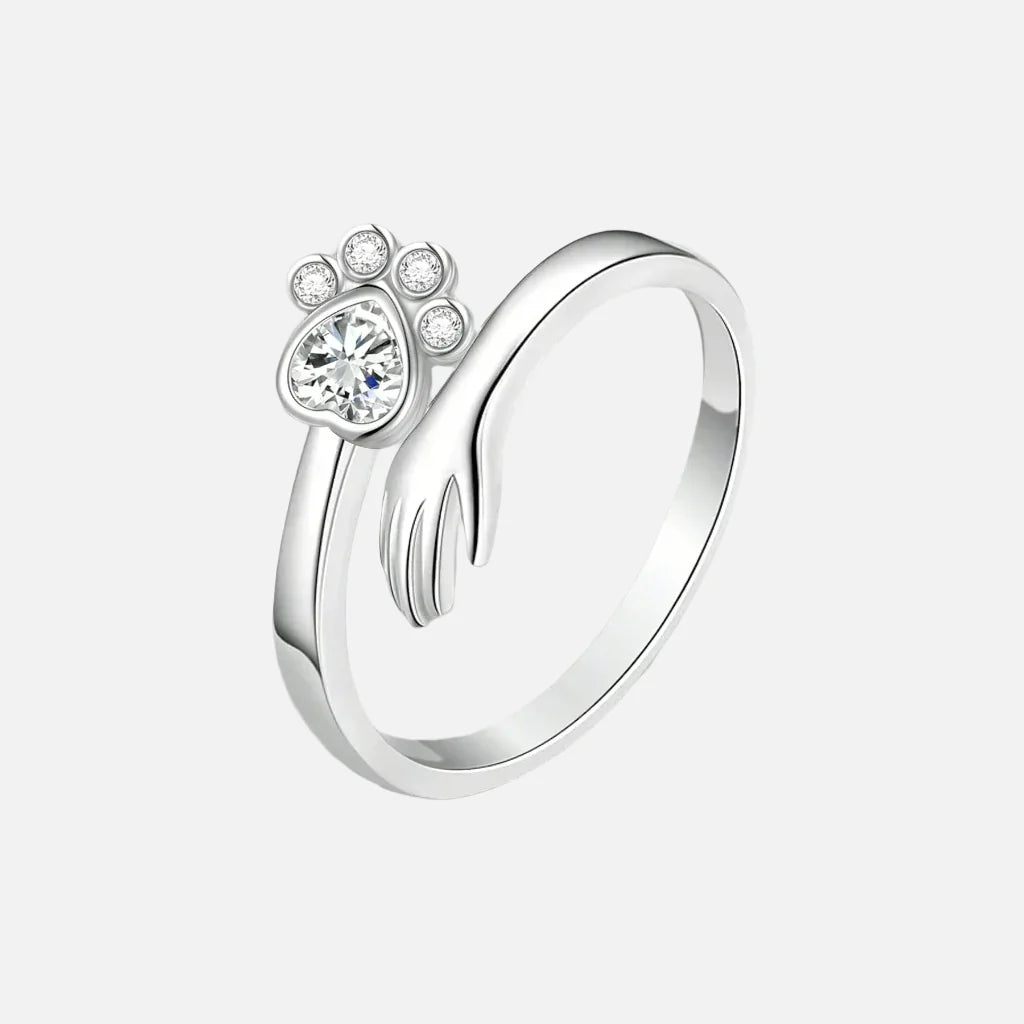 Eternal Paw-Print | Hand-and-Paw Sterling Connection | Adjustable Tribute Ring