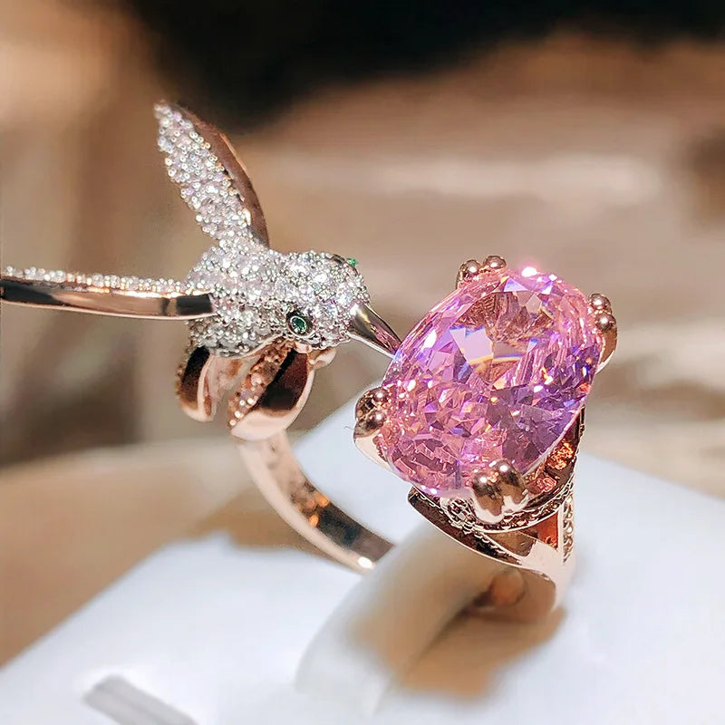 LustreWing | Zircon Hummingbird Ring | Adjustable Ring