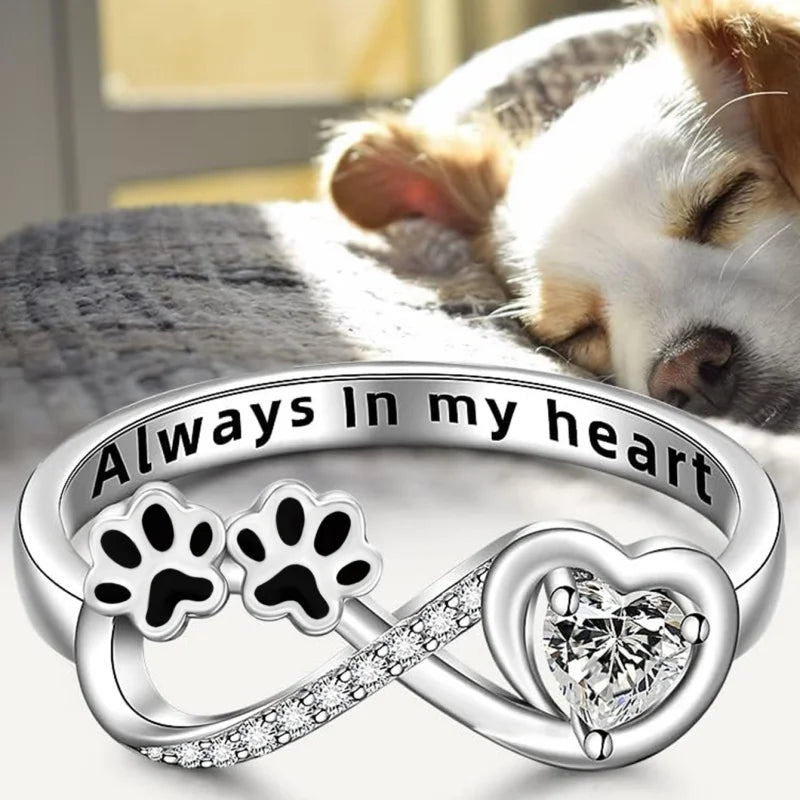 InfiPaw | Endless Bond | Sterling Silver Paw Print Infinity Ring