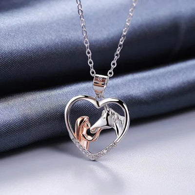 Equine Embrace | Pony & Girl Heart-Silhouette | Fine Zircon Pendant