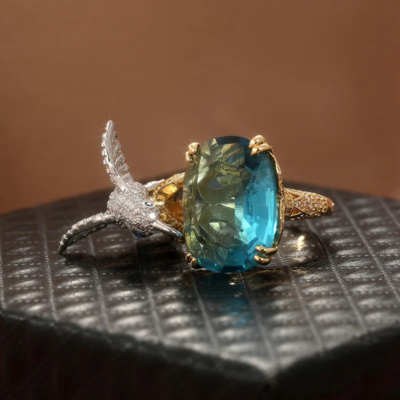 AquaFlutter | Hummingbird and Aquamarine | Ring