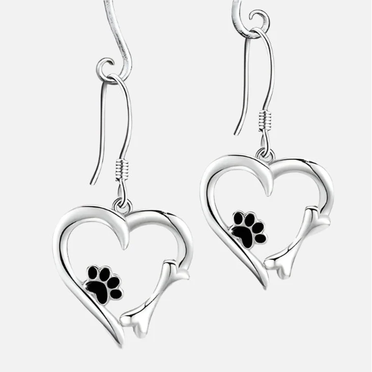 PawLume | Heartfelt Spark | Sterling Silver Heart Paw Print Earrings