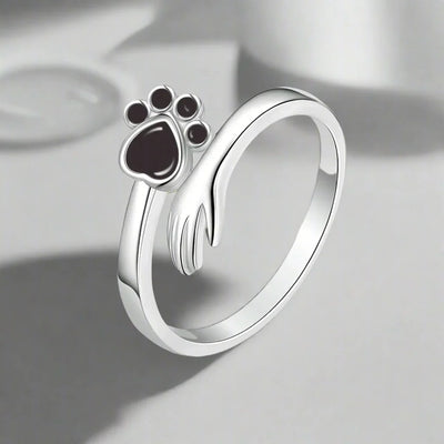 Eternal Paw-Print | Hand-and-Paw Sterling Connection | Adjustable Tribute Ring