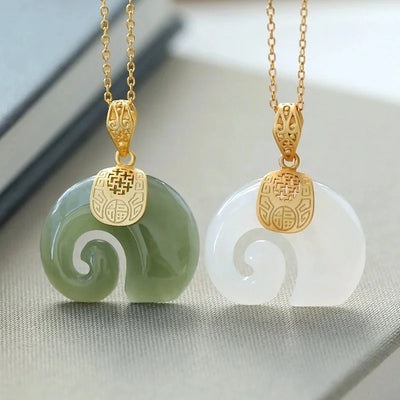 GoldEle | Gold and Jade Elephant | Necklace