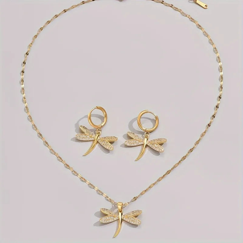 Seraphina | Golden Wings | Dragonfly Necklace & Earrings Set