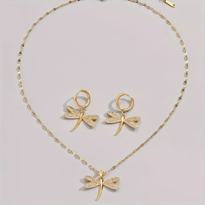 Seraphina | Golden Wings | Dragonfly Necklace & Earrings Set