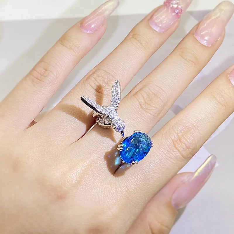 LustreWing | Zircon Hummingbird Ring | Adjustable Ring