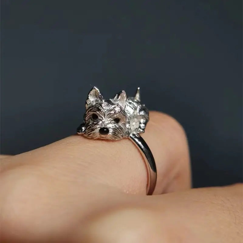 CanisLuxe | Devoted Embrace | Sterling Silver Dog Wrap Statement Ring