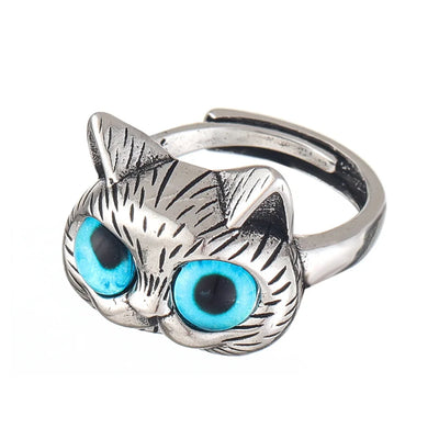 Lunara | Midnight Gaze | Blue-Eyed Cat Vintage Silver Ring