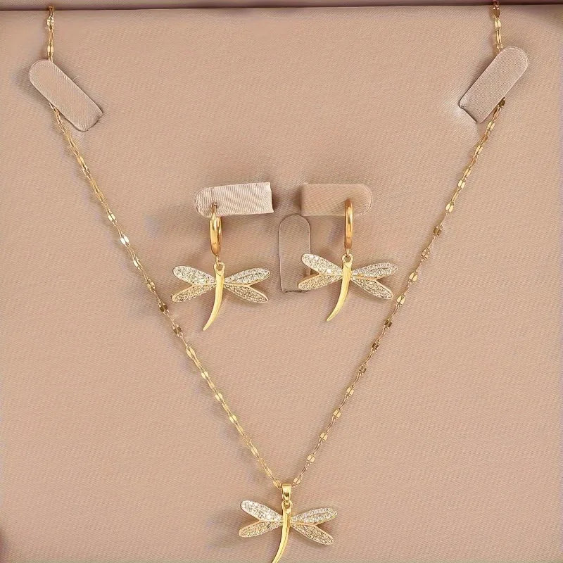 Seraphina | Golden Wings | Dragonfly Necklace & Earrings Set