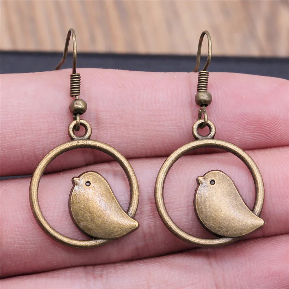 FeatherMuse | Vintage Bird Charm | Drop Earrings